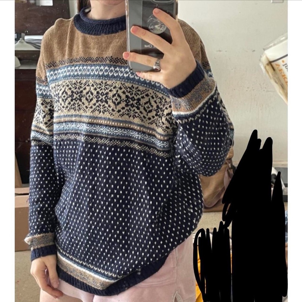 Grandpa Sweater Light brown/Blue Winter pattern